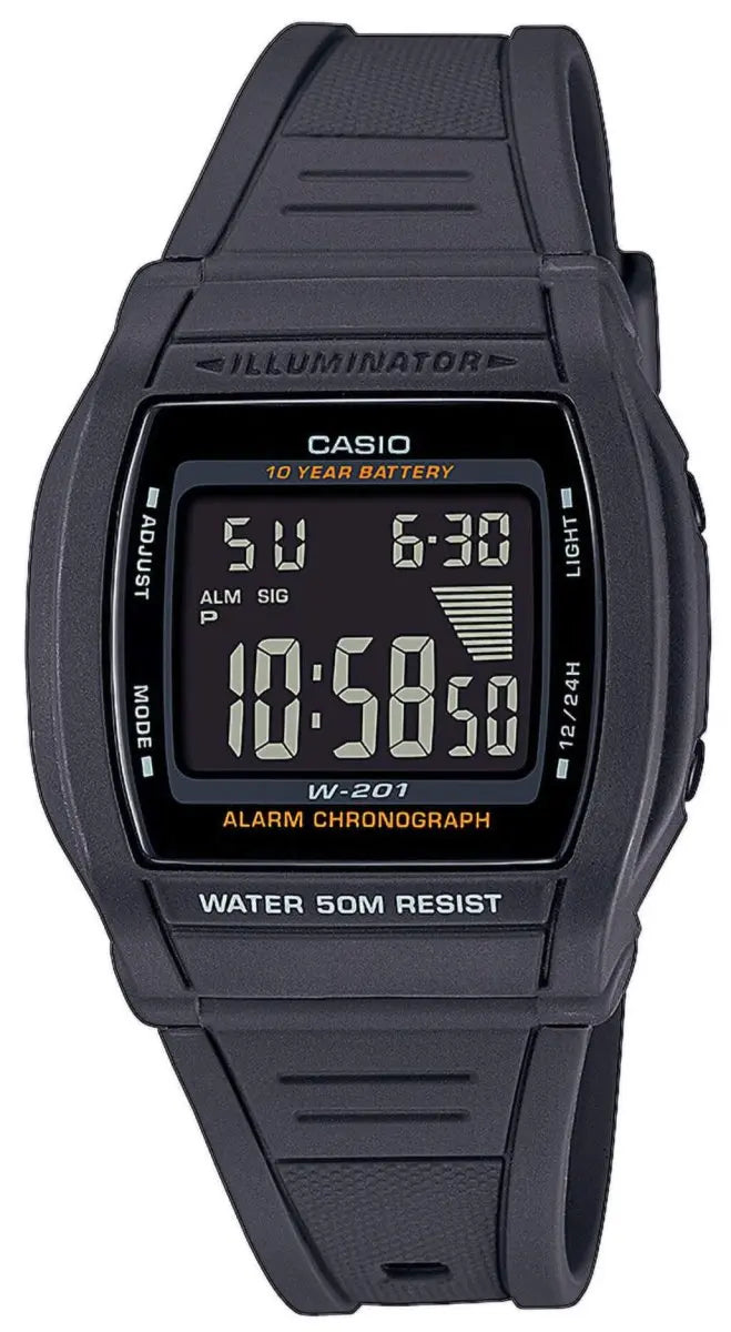 Casio W-201-1BVEG Digital Black Rubber Strap - Κοσμηματοπωλείο Goldy