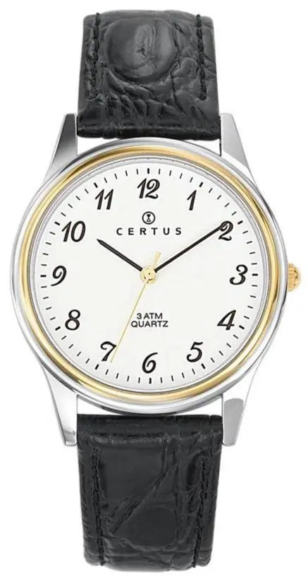 Certus 611222 Classic Mens Gold Black Leather Strap - Κοσμηματοπωλείο Goldy