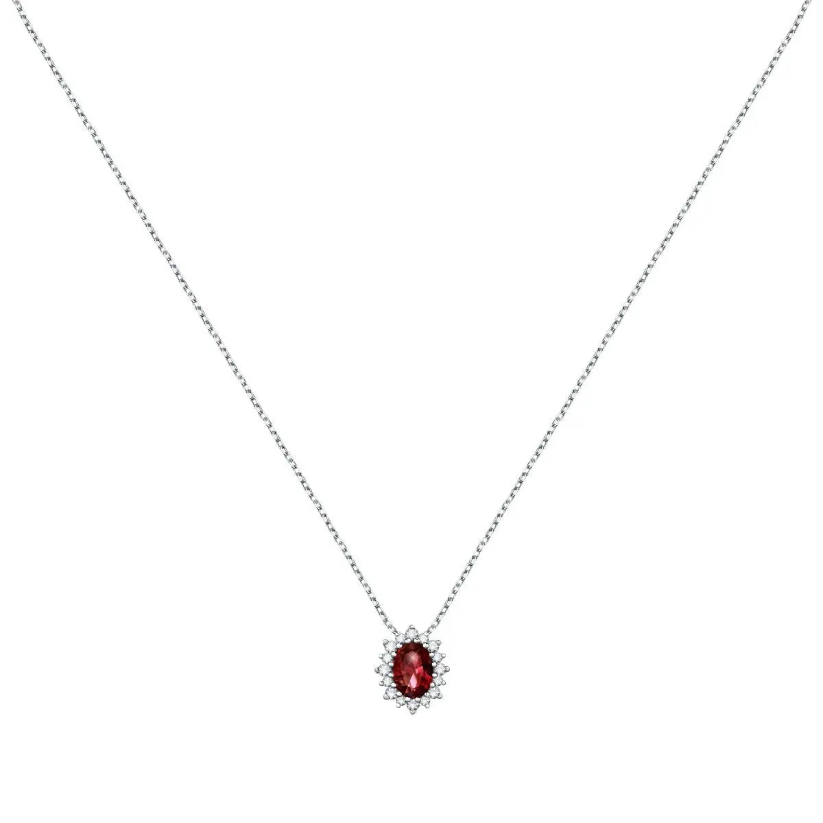 Diamond LD10069I Κολιέ Kate Ροζέτα Με Ρουμπίνι 1ct και Διαμάντια Λευκόχρυσο Κ9 - Κοσμηματοπωλείο Goldy