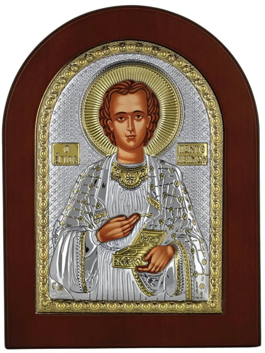 Εικόνα MA/E1120-AX Άγιος Παντελεήμονας 20cm x 26cm από Ασήμι - Κοσμηματοπωλείο Goldy