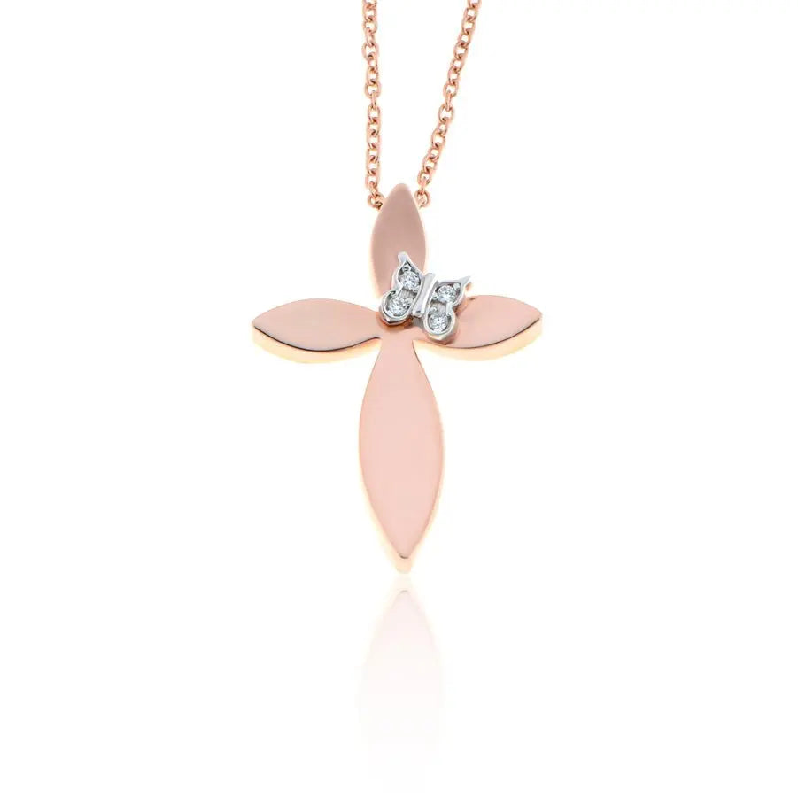 Facad’oro CR-000806R Σταυρός με Αλυσίδα 14ct σε Ροζ Χρυσό - Κοσμηματοπωλείο Goldy