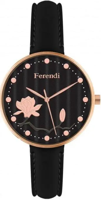 Ferendi 8945-11 Ornament Black Leather Strap - Κοσμηματοπωλείο Goldy