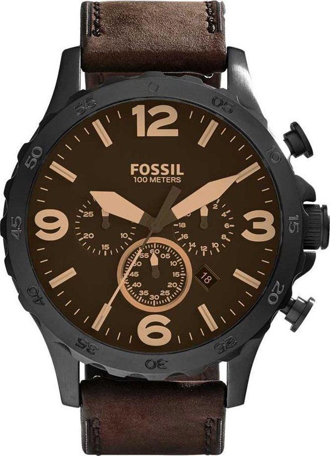 FOSSIL JR1487 Nate Chronograph Brown Leather Strap - Κοσμηματοπωλείο Goldy