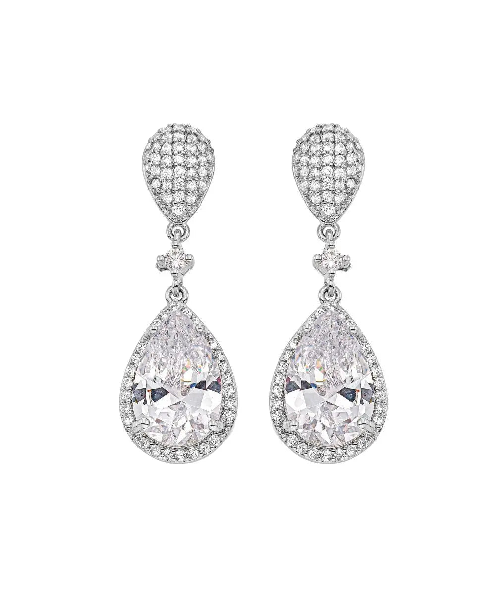 Gloria Hope GH22W-10006 Νυφικά Σκουλαρίκια Από Ατσάλι με Λευκά Ζιργκόν - Κοσμηματοπωλείο Goldy