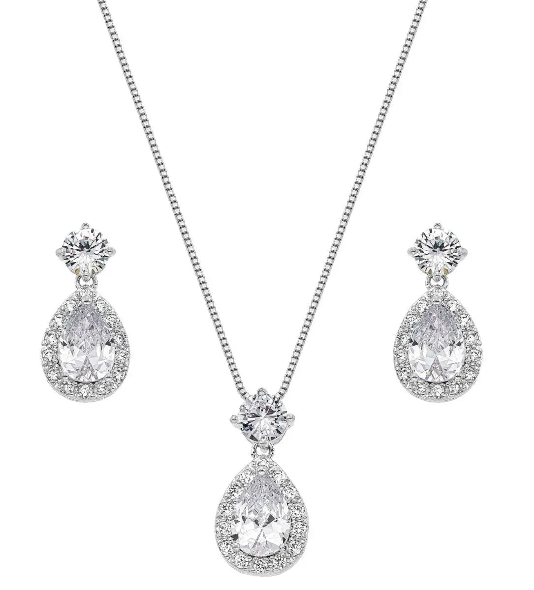 Gloria Hope GH22W-10027 Νυφικό Σετ Κολιέ με Σκουλαρίκια Από Ατσάλι με Λευκά Ζιργκόν - Κοσμηματοπωλείο Goldy