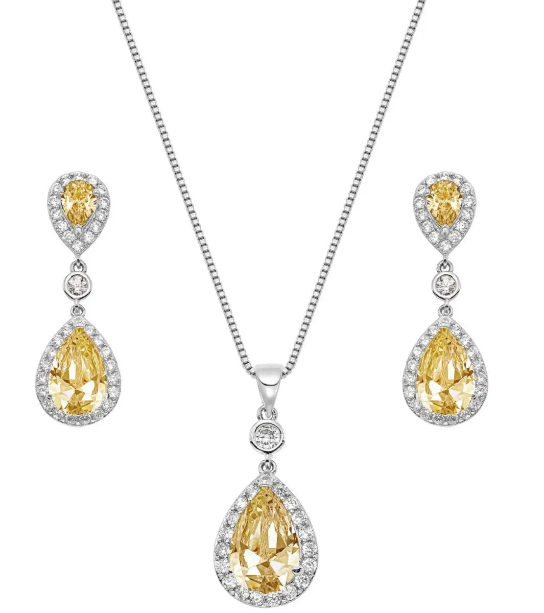 Gloria Hope GH22WY-10028 Νυφικό Σετ Κολιέ με Σκουλαρίκια Από Ατσάλι με Σαμπανί Ζιργκόν - Κοσμηματοπωλείο Goldy