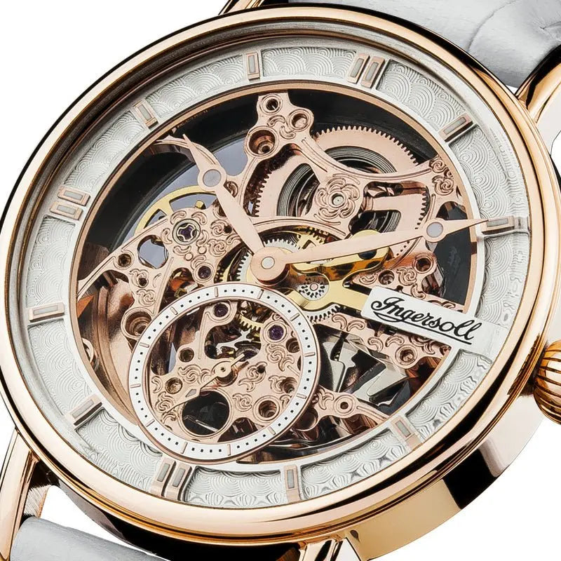 Ingersoll I00404 Herald Automatic White Leather Strap - Κοσμηματοπωλείο Goldy