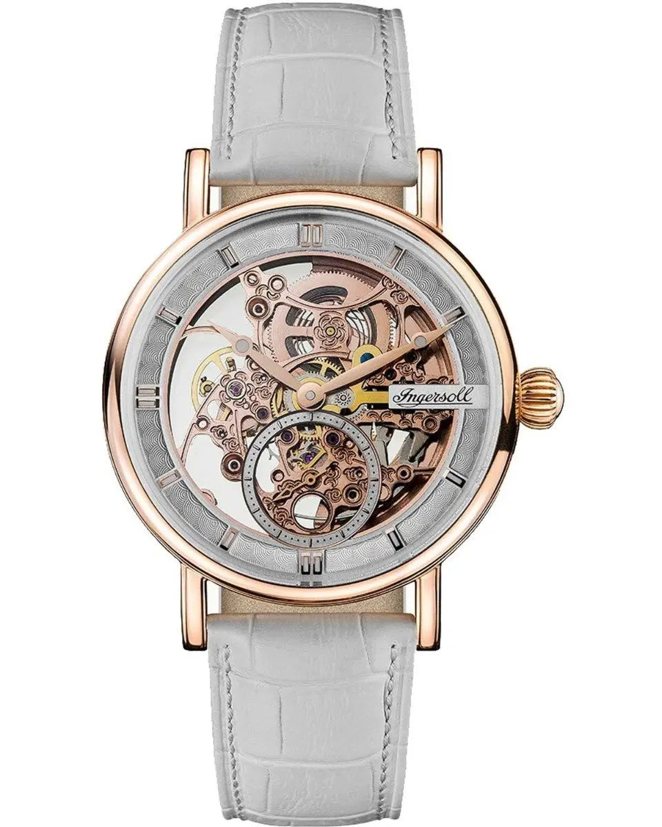 Ingersoll I00404 Herald Automatic White Leather Strap - Κοσμηματοπωλείο Goldy
