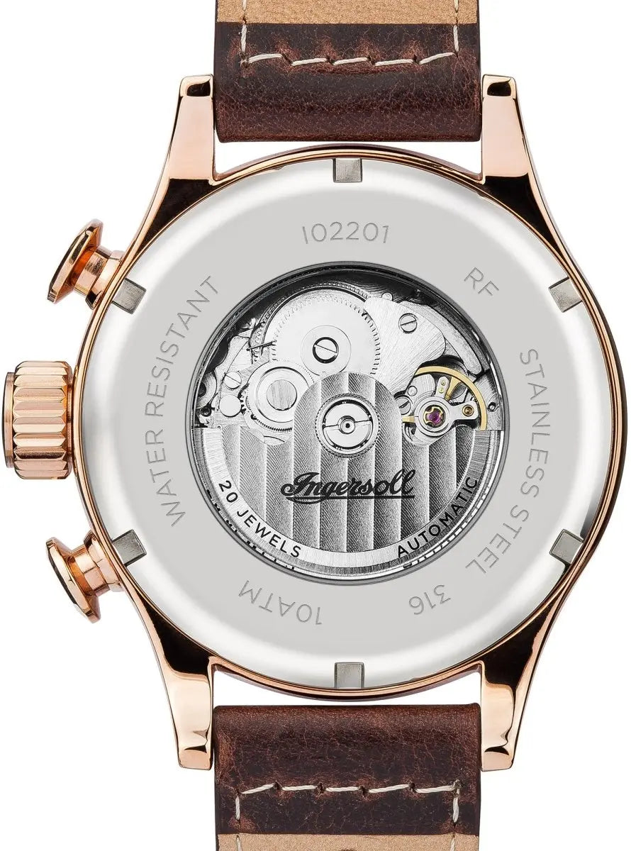 Ingersoll I02201 Armstrong Automatic Brown Leather Strap - Κοσμηματοπωλείο Goldy