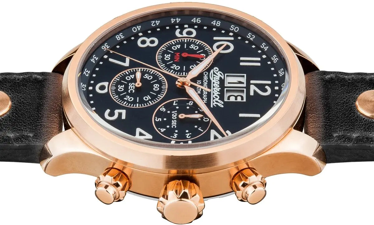 Ingersoll I02401 Delta Chronograph Black Leather Strap - Κοσμηματοπωλείο Goldy