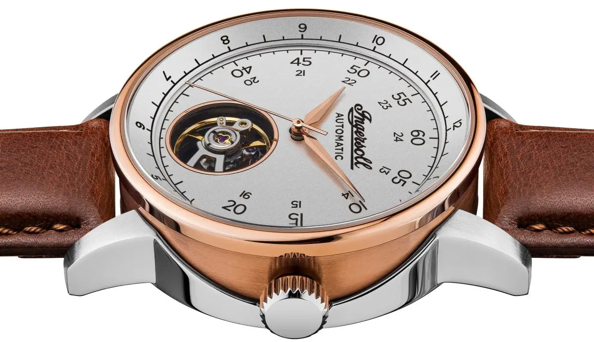 Ingersoll I08001 Miles Automatic Rose Gold Brown Leather Strap - Κοσμηματοπωλείο Goldy