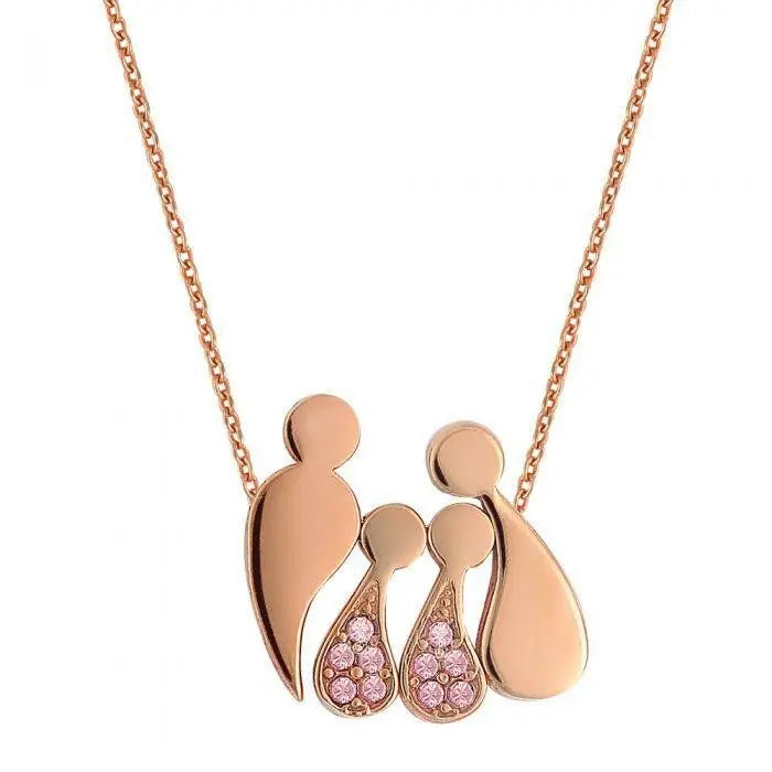 Κολιέ Οικογένεια G2000RR Από Ροζ Επιχρυσωμένο Ασήμι με Ζιργκόν - Κοσμηματοπωλείο Goldy