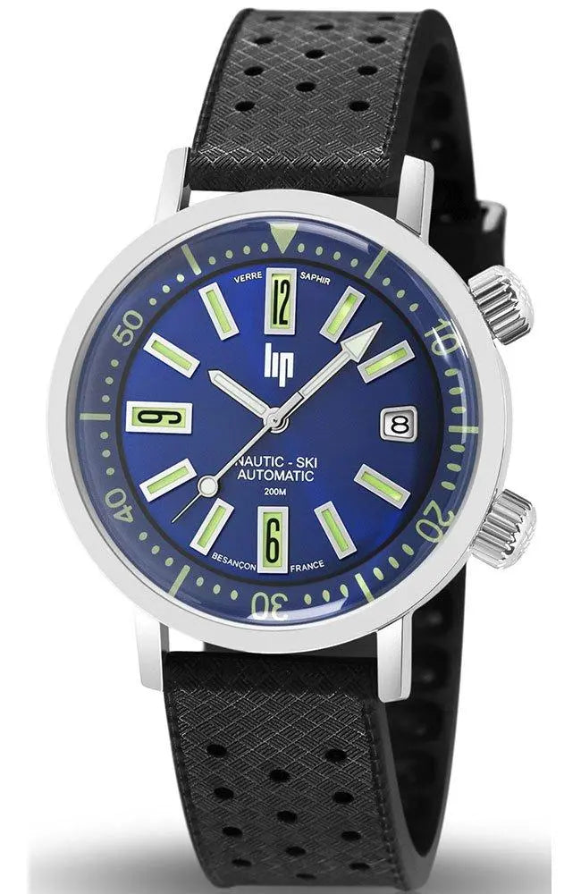 LIP 671506 Nautic Ski Automatic Black Leather Strap - Κοσμηματοπωλείο Goldy