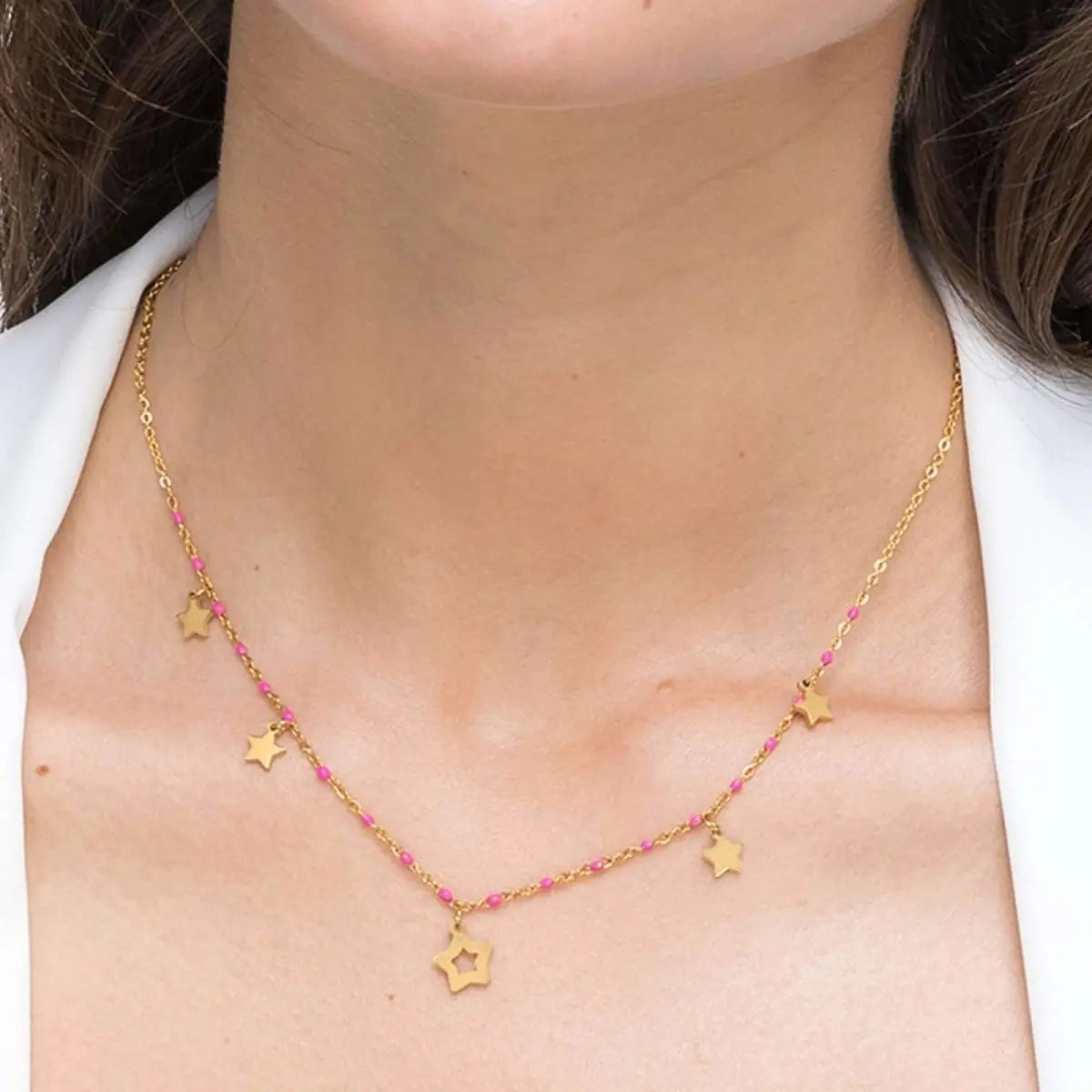 Luca Barra CK1552 Κολιέ από Επιχρυσωμένο Ατσάλι με Αστέρια - Κοσμηματοπωλείο Goldy