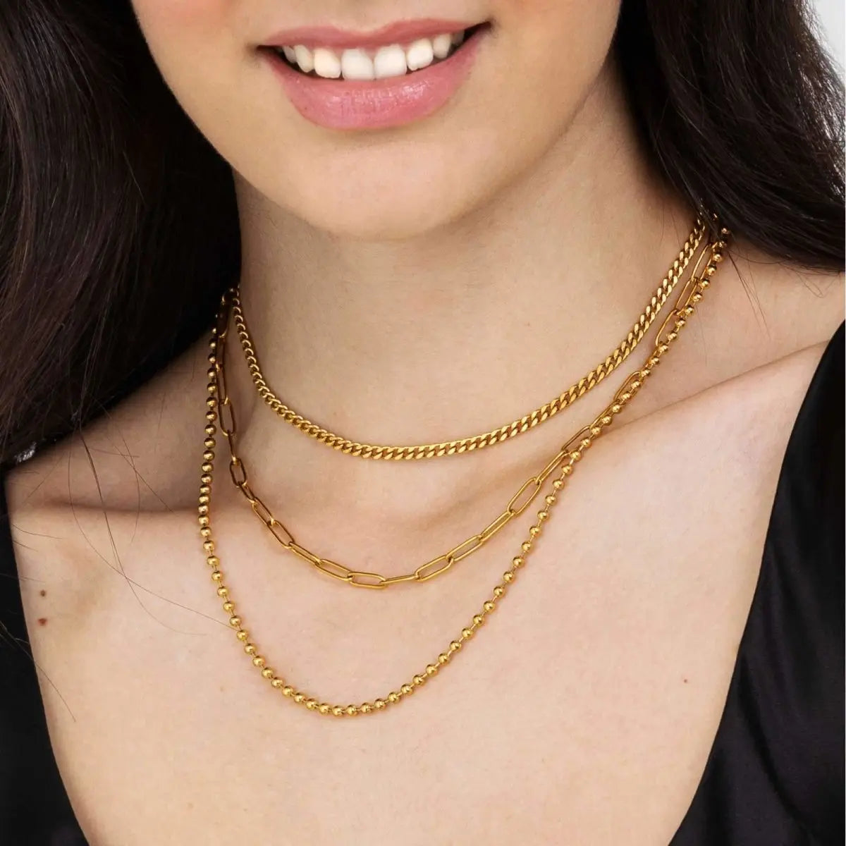 Luca Barra CK1594 Τριπλό Κολιέ από Επιχρυσωμένο Ατσάλι - Κοσμηματοπωλείο Goldy