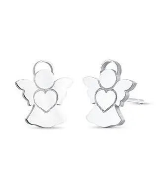 Luca Barra OK1071 Σκουλαρίκια Καρφωτά Από Ατσάλι με Αγγελάκι - Κοσμηματοπωλείο Goldy