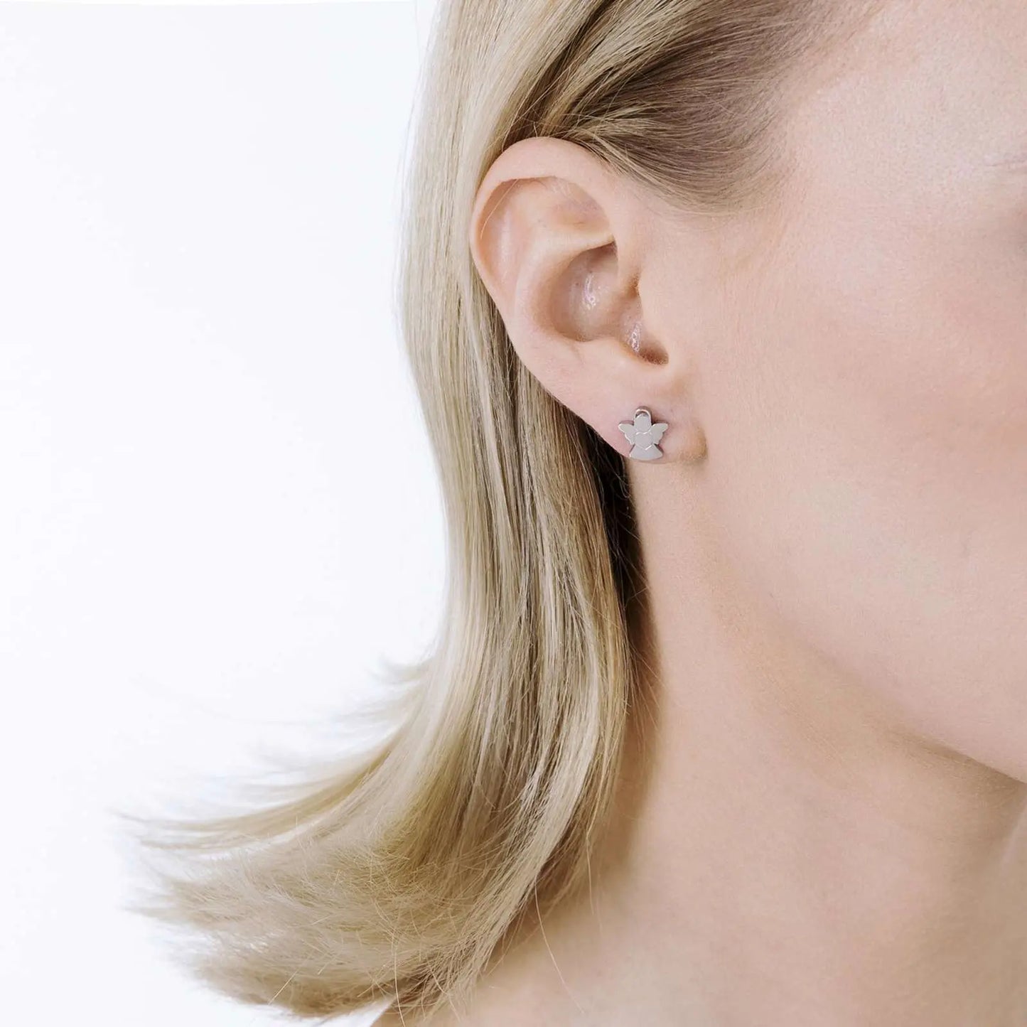 Luca Barra OK1071 Steel Stud Earrings with Little Angel