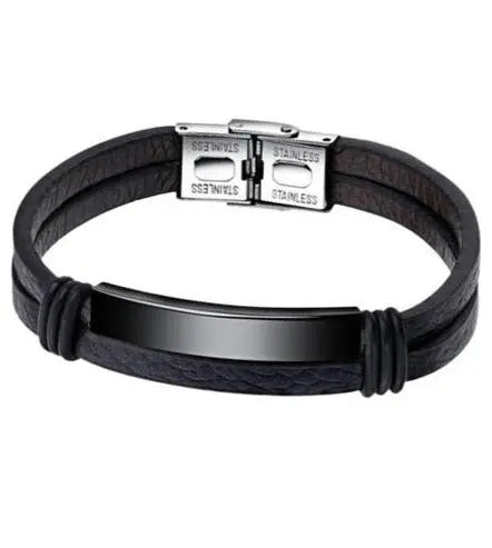Puppis PUB36370B Ανδρικό Βραχιόλι Από Μαύρο Δέρμα και Ατσάλι - Κοσμηματοπωλείο Goldy