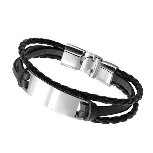 Puppis PUB36414S Ανδρικό Βραχιόλι Από Μαύρο Δέρμα και Ατσάλι - Κοσμηματοπωλείο Goldy