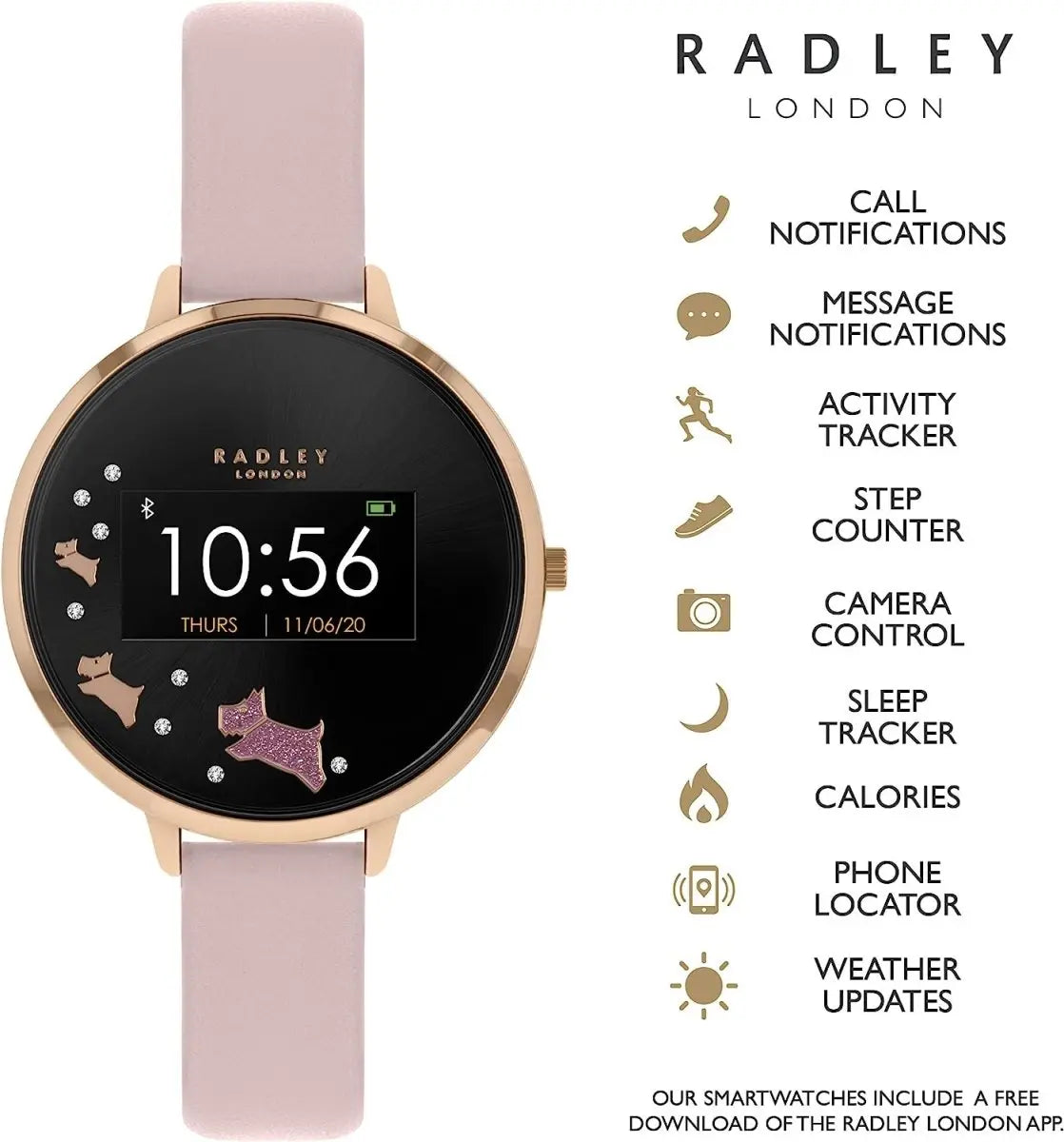 Radley London RYS03-2002 Series 3 Smartwatch Pink Leather Strap - Κοσμηματοπωλείο Goldy