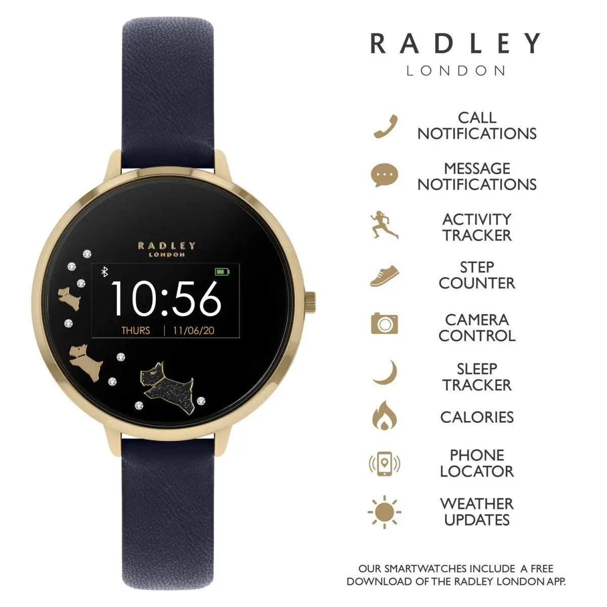 Radley London RYS03-2004 Series 3 Smartwatch Blue Leather Strap - Κοσμηματοπωλείο Goldy