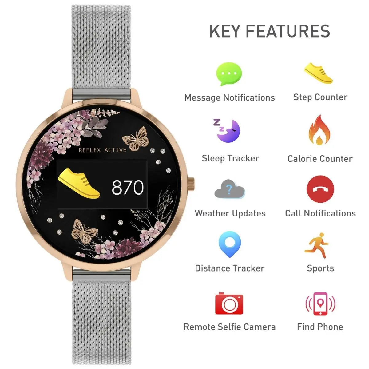 Reflex Active RA03-4037 Smartwatch Silver Stainless Steel Bracelet - Κοσμηματοπωλείο Goldy