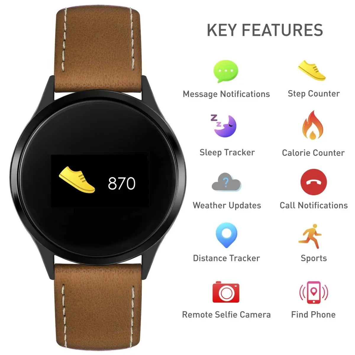 Reflex Active RA04-1000 Smartwatch Brown Leather Strap - Κοσμηματοπωλείο Goldy