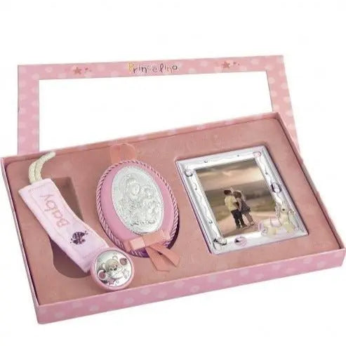 Σετ MA/SA140R Φυλαχτό Παναγία Σετ με Κορνίζα και Πιπιλοπιάστρα από Ασήμι - Κοσμηματοπωλείο Goldy