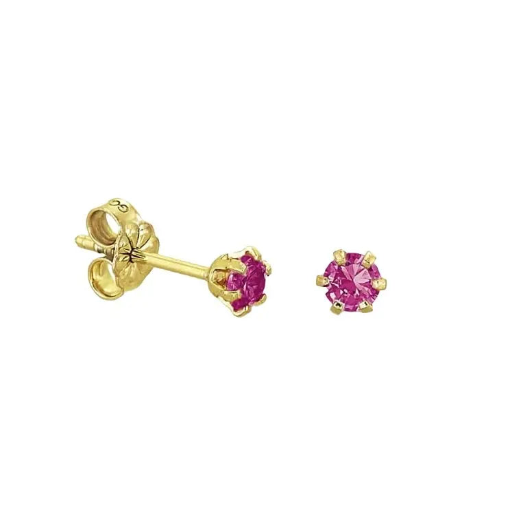 Σκουλαρίκια SK1203 Χρυσά Κ9 με Φούξια Ζιργκόν 0.4cm - Κοσμηματοπωλείο Goldy