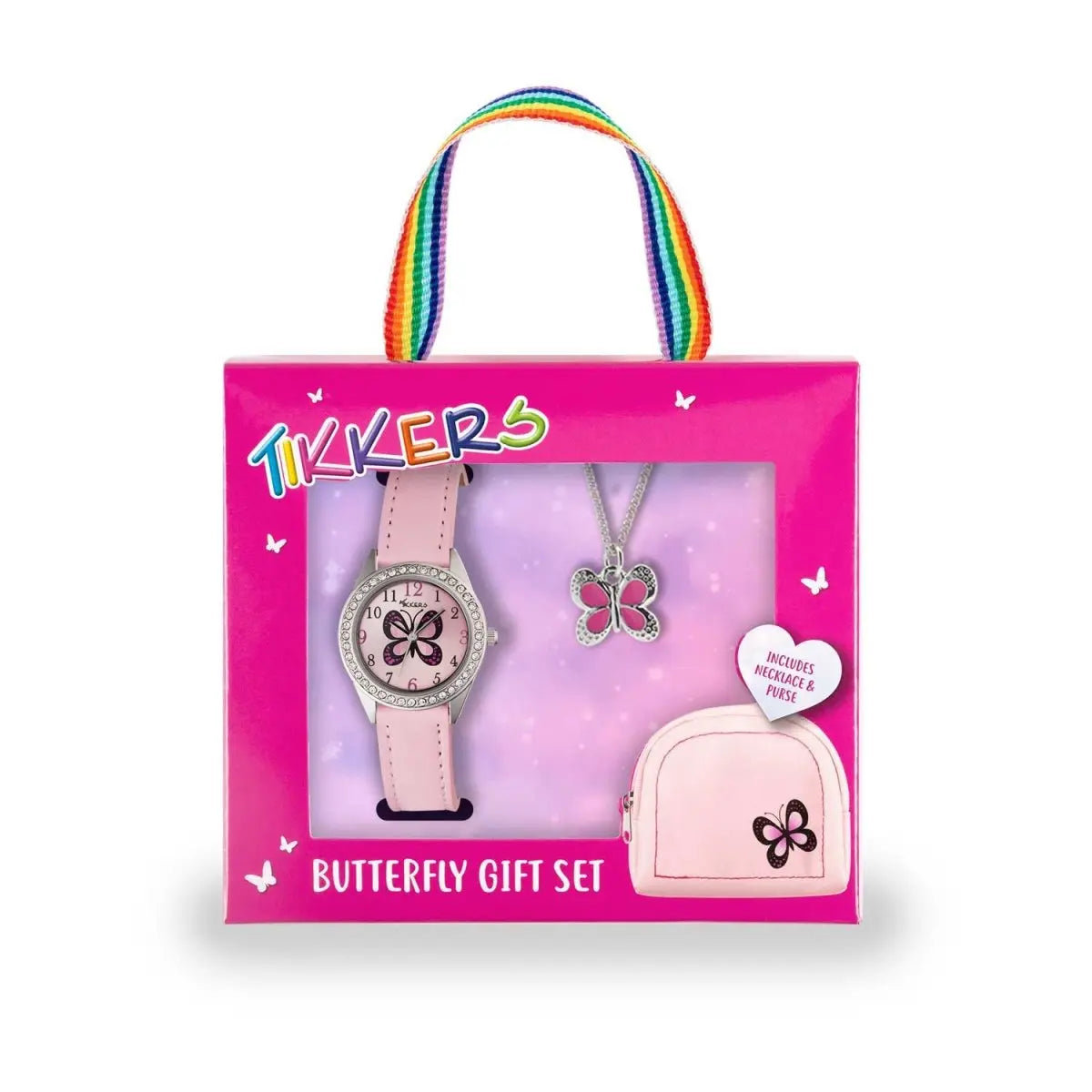 Tikkers AKG-008 Kids Butterfly Gift Set Pink Leather Strap - Κοσμηματοπωλείο Goldy