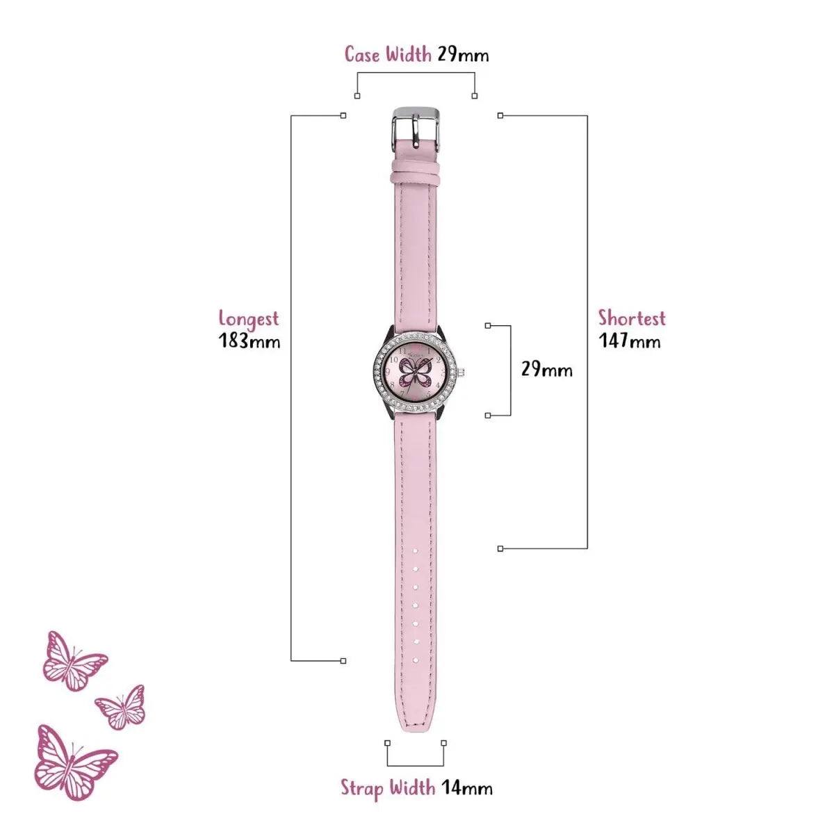 Tikkers AKG-008 Kids Butterfly Gift Set Pink Leather Strap - Κοσμηματοπωλείο Goldy