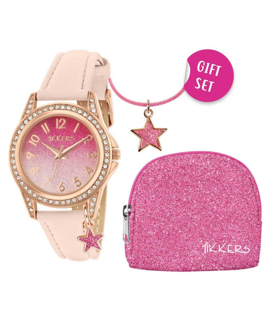 Tikkers ATK1062 Kids Butterfly Gift Set Pink Leather Strap - Κοσμηματοπωλείο Goldy