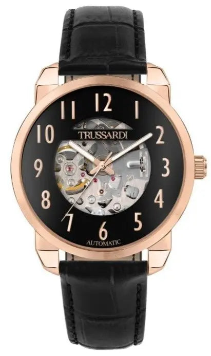 TRUSSARDI R2421154001 T-Logo Automatic Black Leather Strap - Κοσμηματοπωλείο Goldy