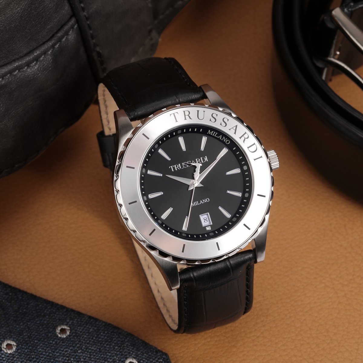 TRUSSARDI R2451143001 T-Logo Black Rubber Strap - Κοσμηματοπωλείο Goldy