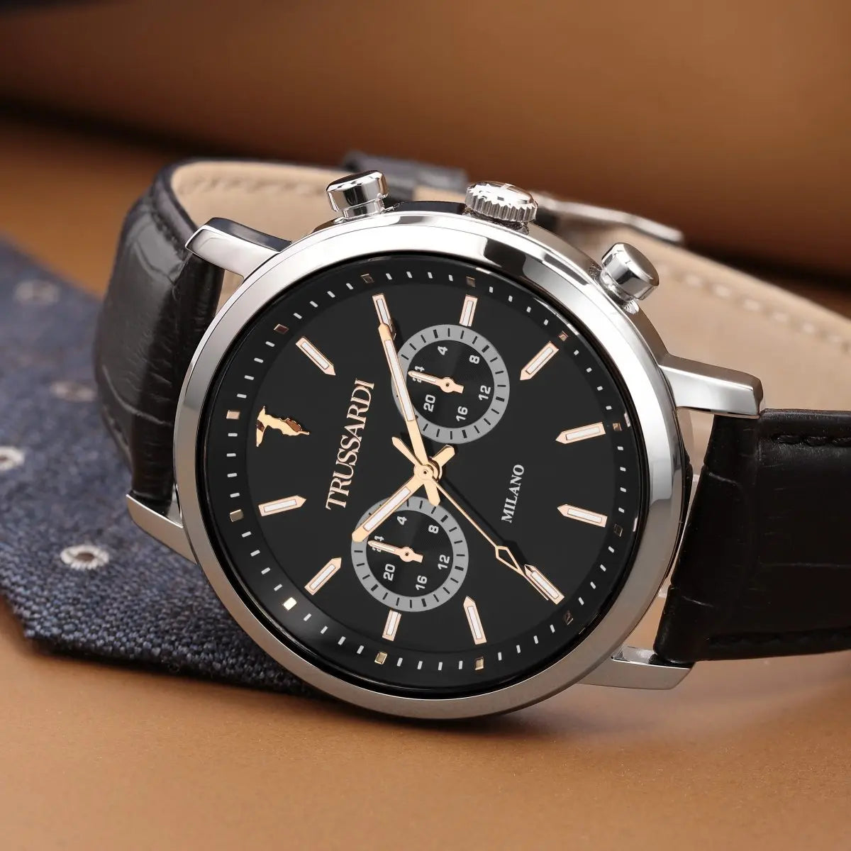 TRUSSARDI R2451147001 T-Couple Black Leather Strap - Κοσμηματοπωλείο Goldy