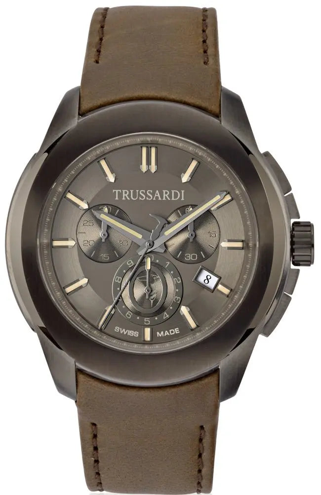 TRUSSARDI R2471100002 T01 Chronograph Brown Leather Strap - Κοσμηματοπωλείο Goldy
