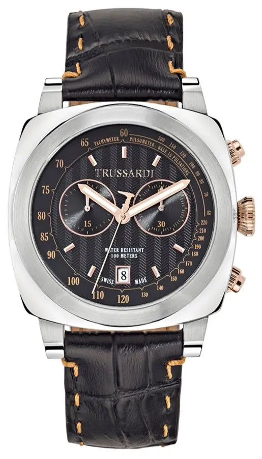 TRUSSARDI R2471602001 Chronograph Black Leather Strap - Κοσμηματοπωλείο Goldy