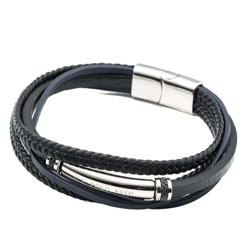 U.S. POLO JW9090BR Ανδρικό Βραχιόλι Από Ατσάλι με Δέρμα - Κοσμηματοπωλείο Goldy