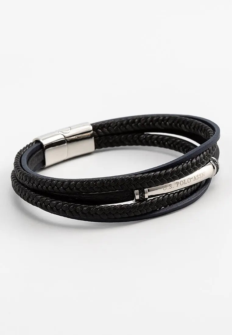 U.S. POLO JW9090BR Ανδρικό Βραχιόλι Από Ατσάλι με Δέρμα - Κοσμηματοπωλείο Goldy