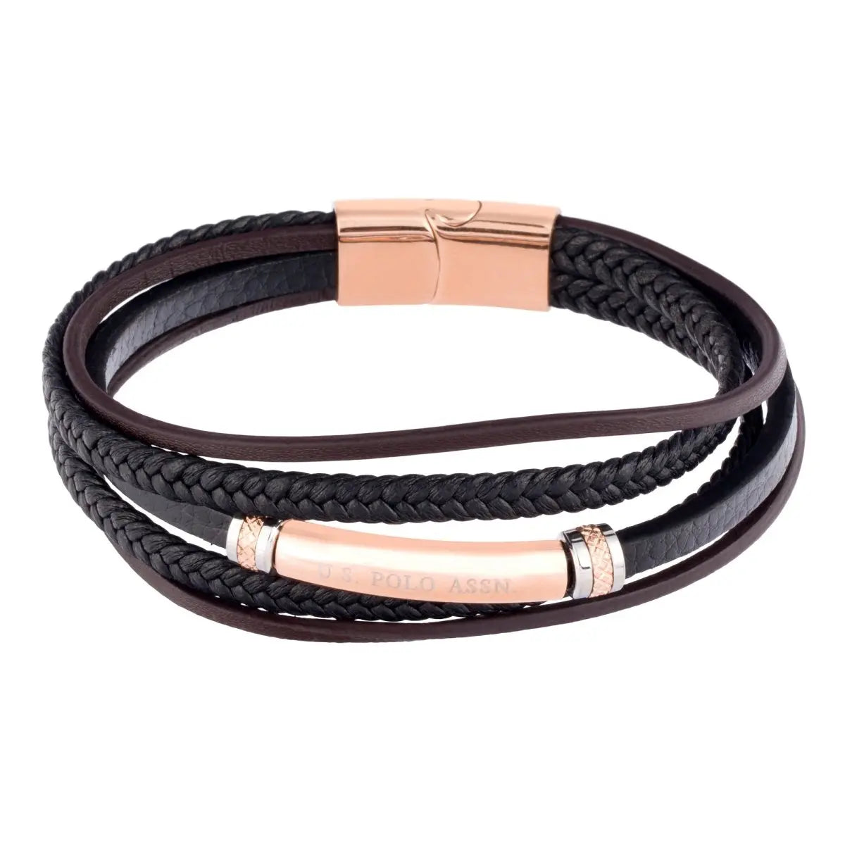 U.S. POLO JW9091BR Ανδρικό Βραχιόλι Από Ατσάλι με Δέρμα - Κοσμηματοπωλείο Goldy