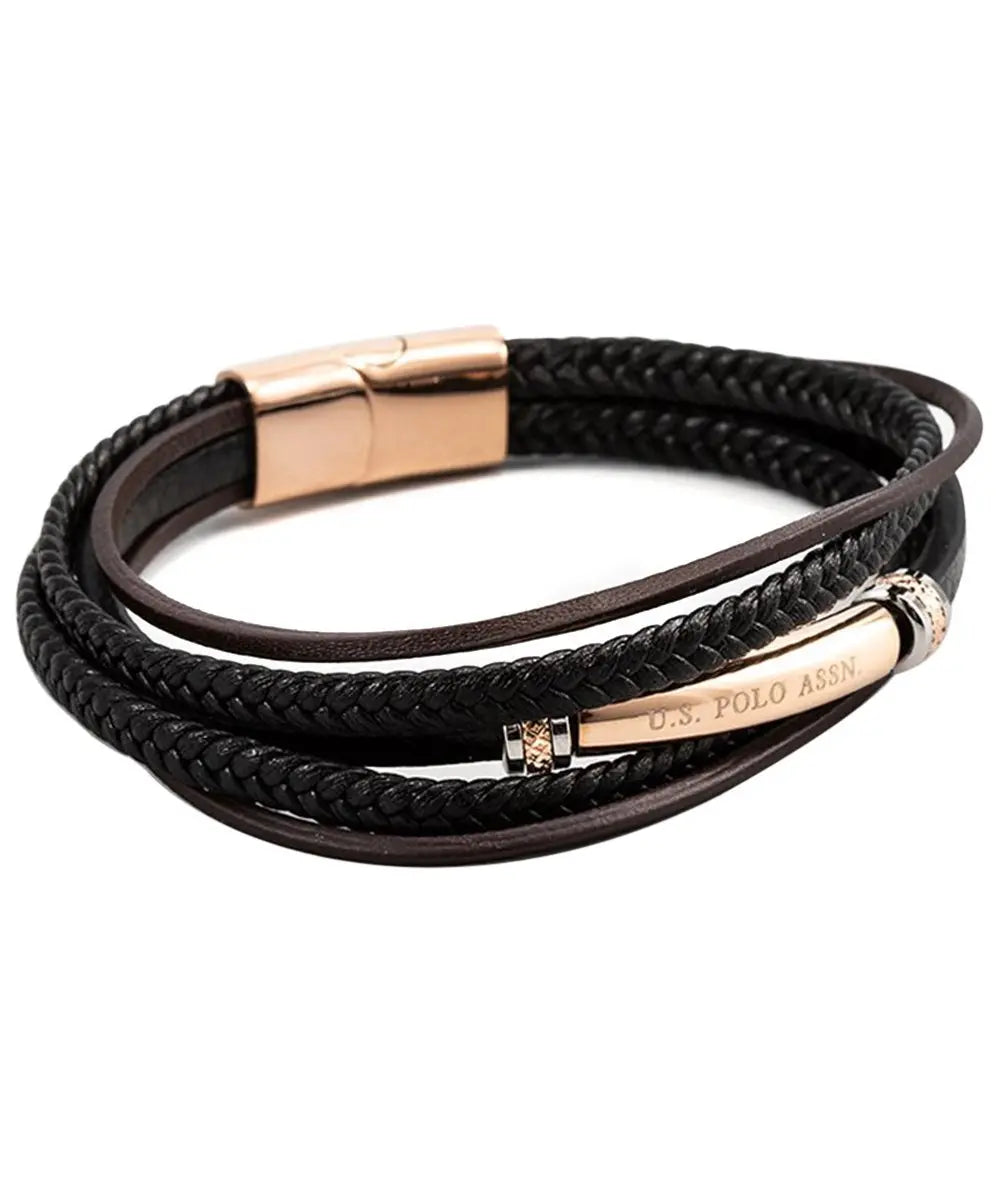 U.S. POLO JW9091BR Ανδρικό Βραχιόλι Από Ατσάλι με Δέρμα - Κοσμηματοπωλείο Goldy