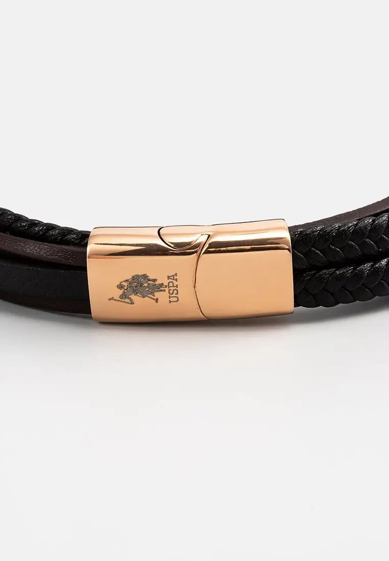 U.S. POLO JW9091BR Ανδρικό Βραχιόλι Από Ατσάλι με Δέρμα - Κοσμηματοπωλείο Goldy