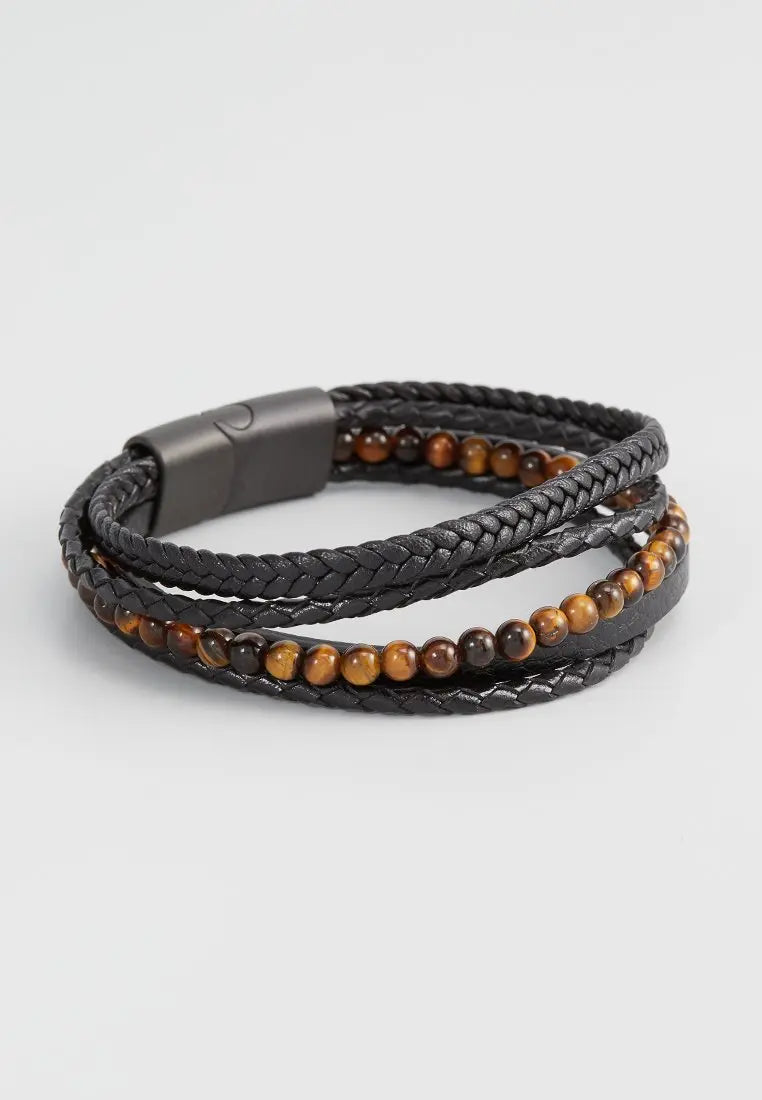 U.S. POLO JW9136BR Ανδρικό Βραχιόλι Από Ατσάλι με Δέρμα - Κοσμηματοπωλείο Goldy