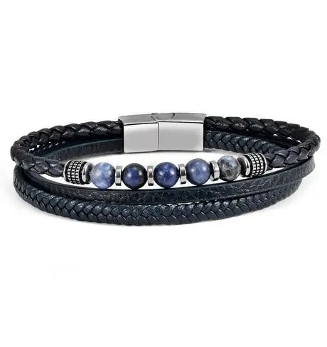 U.S. POLO JW9178BR Ανδρικό Βραχιόλι Από Ατσάλι και Δέρμα με Χάντρες - Κοσμηματοπωλείο Goldy