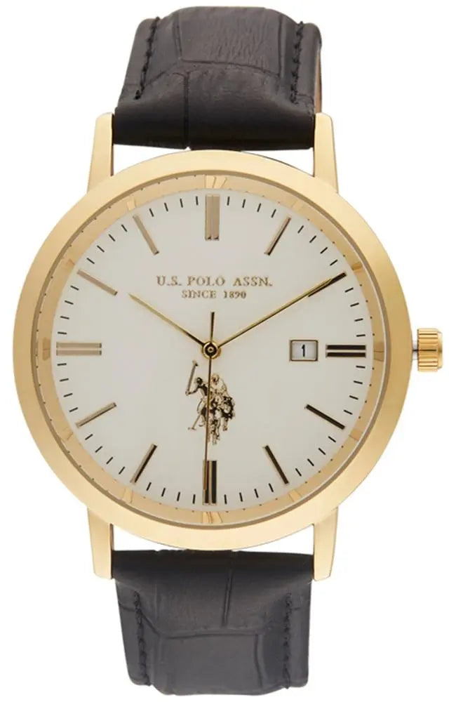 U.S POLO USP4804YG Oliver Black Leather Strap - Κοσμηματοπωλείο Goldy