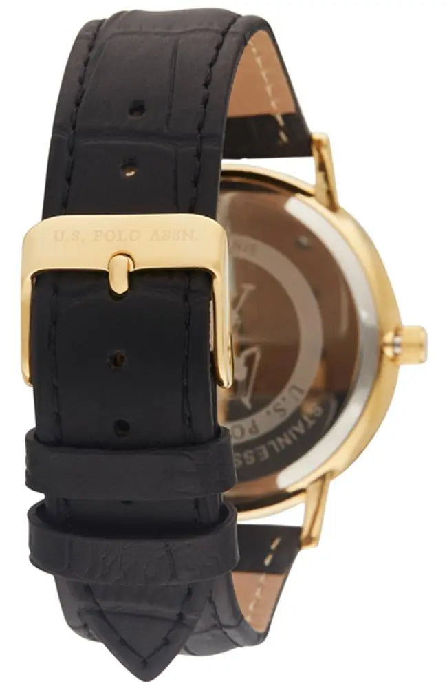 U.S POLO USP4804YG Oliver Black Leather Strap - Κοσμηματοπωλείο Goldy