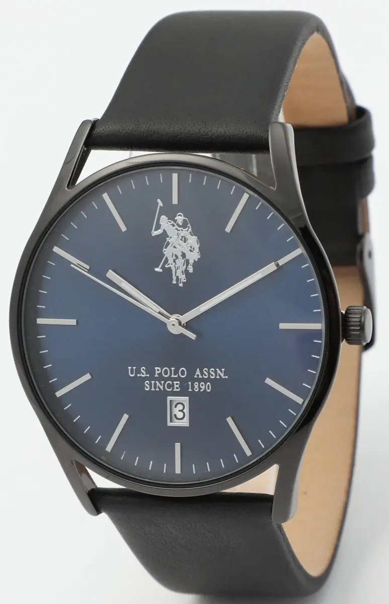 U.S. POLO USP7090BL Colin Black Leather Strap - Κοσμηματοπωλείο Goldy