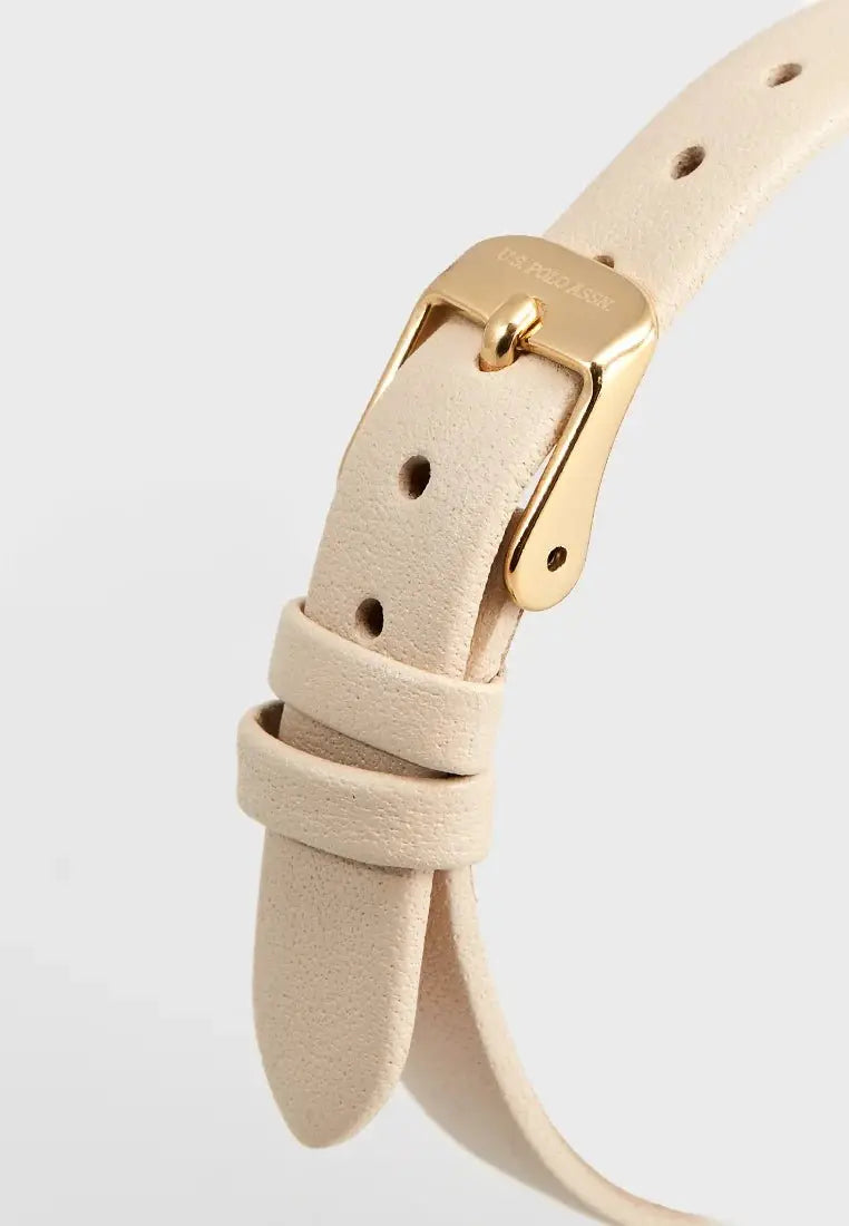U.S. POLO USP8087YG Eclypse Beige Leather Strap - Κοσμηματοπωλείο Goldy