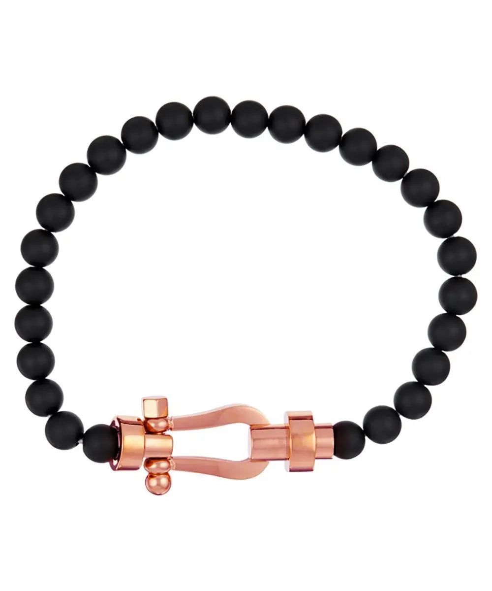 U.S. POLO USPJ959BR Ανδρικό Βραχιόλι Από Ανοξείδωτο Ατσάλι και Μαύρες Χάντρες - Κοσμηματοπωλείο Goldy