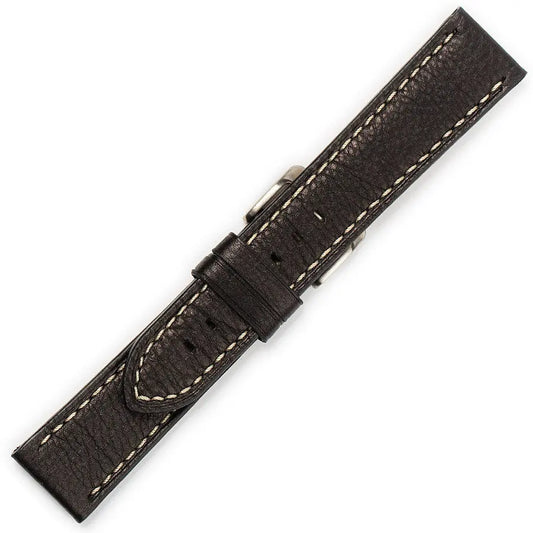 Λουρί 0455BK Black Leather Strap με Λευκό Γαζί